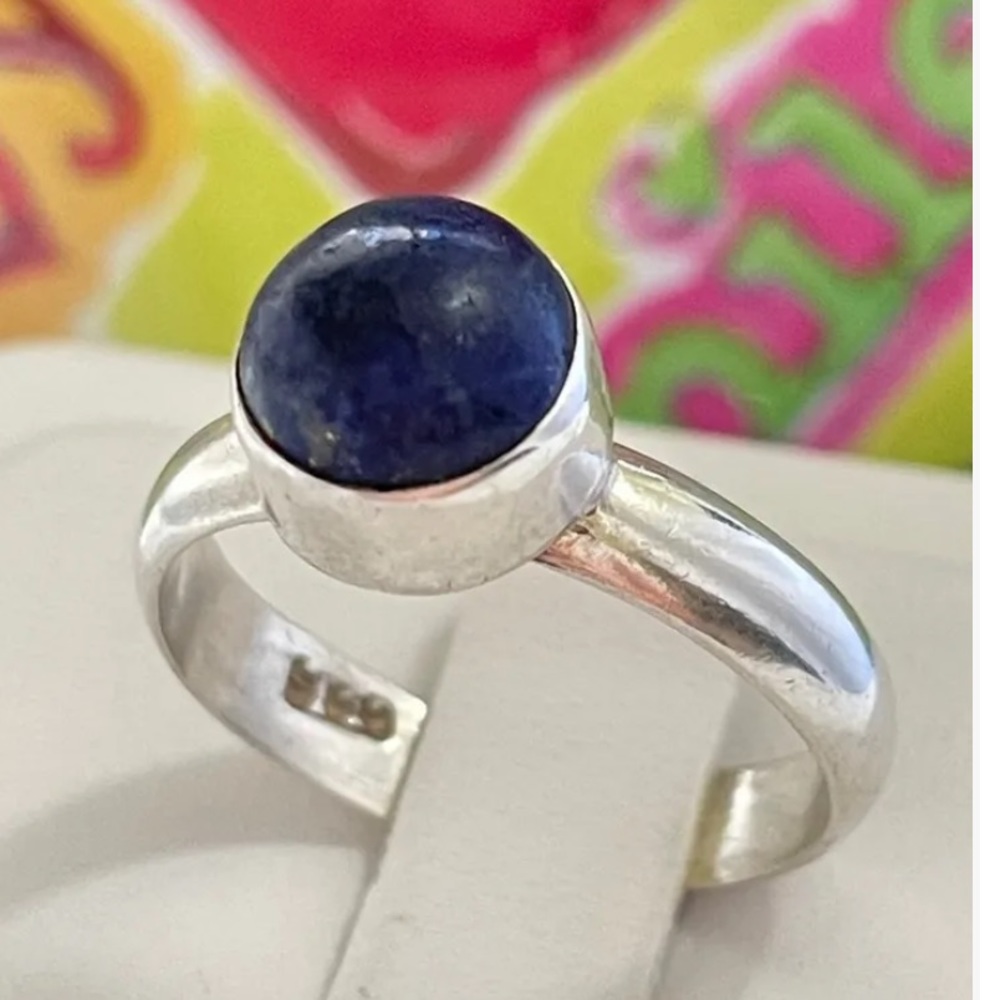 STERLING SILVER~925 Bezel Set Blue Lapis Stackable Ring 2.3 g—Size 8